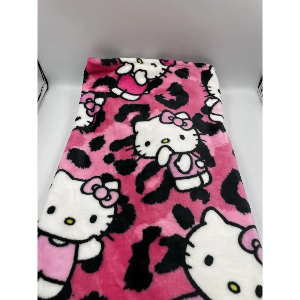 Hello Kitty Pink Leopard Print Silk Touch Throw Blanket 50x70 NWT!